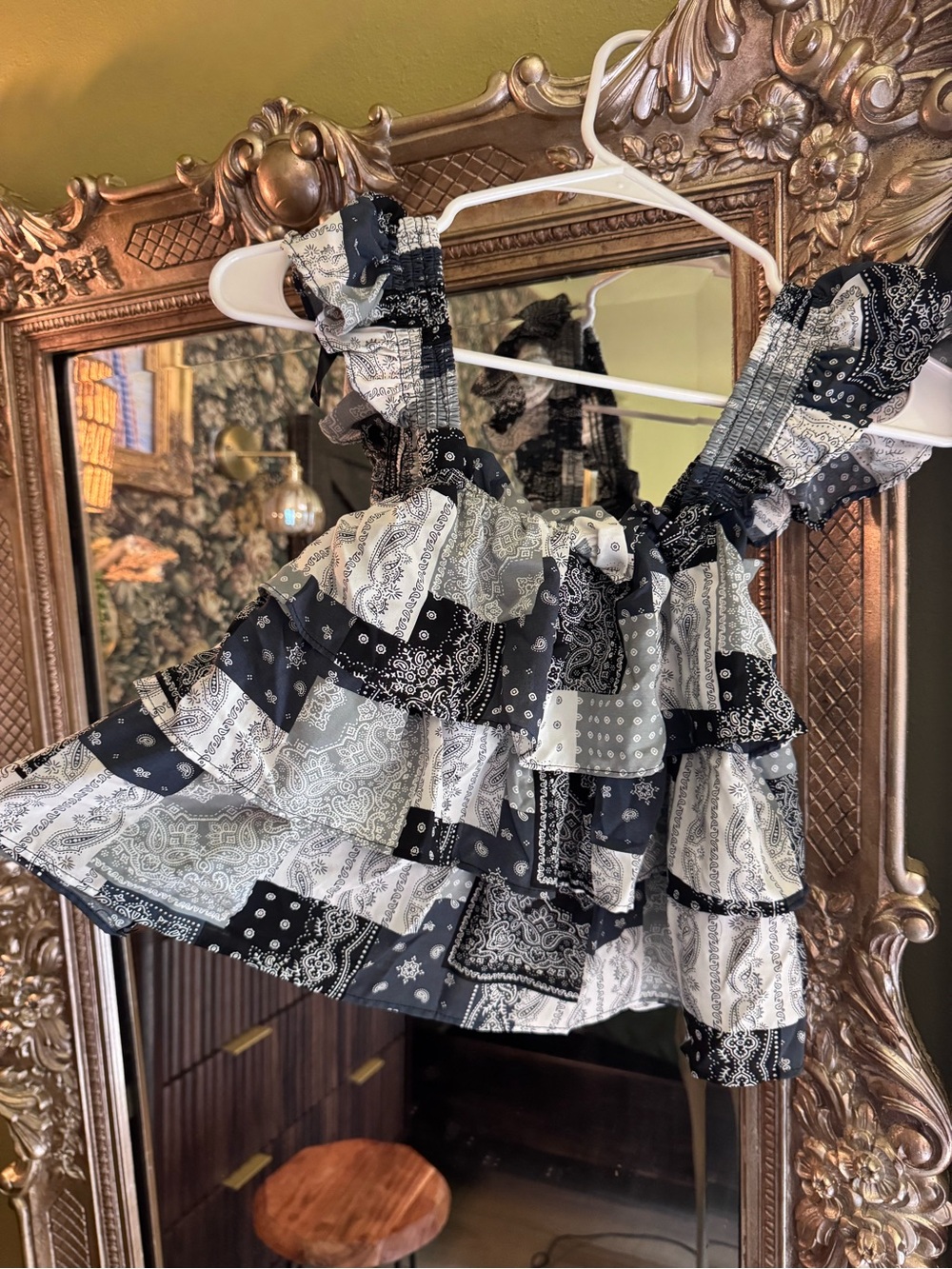 Blue white boutique babydoll top
